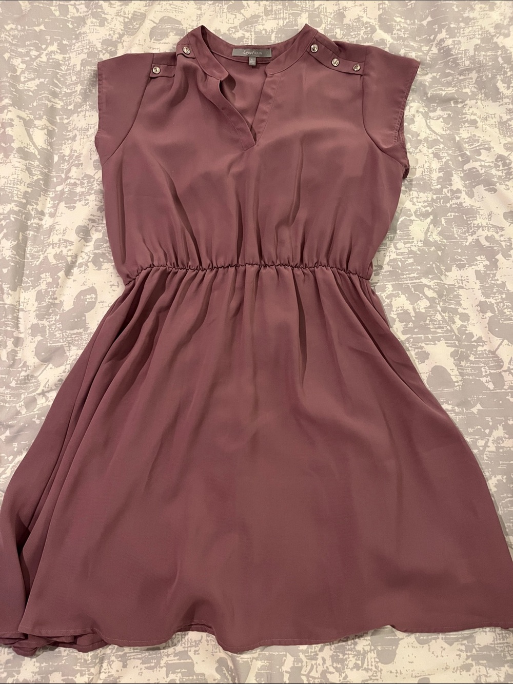 Sweet Rain Mauve Cap-Sleeve Elastic-Waist Mini Dress